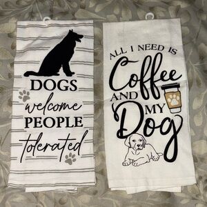 Dog-and-Coffee-Themed Kitchen Towel Set - White with Black & Tan Accents